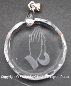 Hanger met gelaserde biddende handen incl. ketting kristal